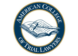 Logo of the American College of Trial Lawyers, featuring a book and gavel in the center, surrounded by a blue and gold border.